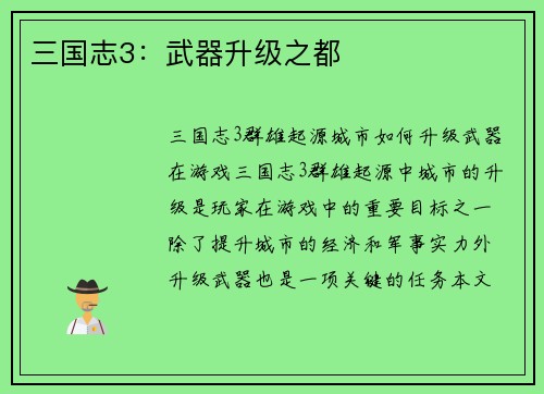 三国志3：武器升级之都