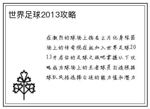 世界足球2013攻略